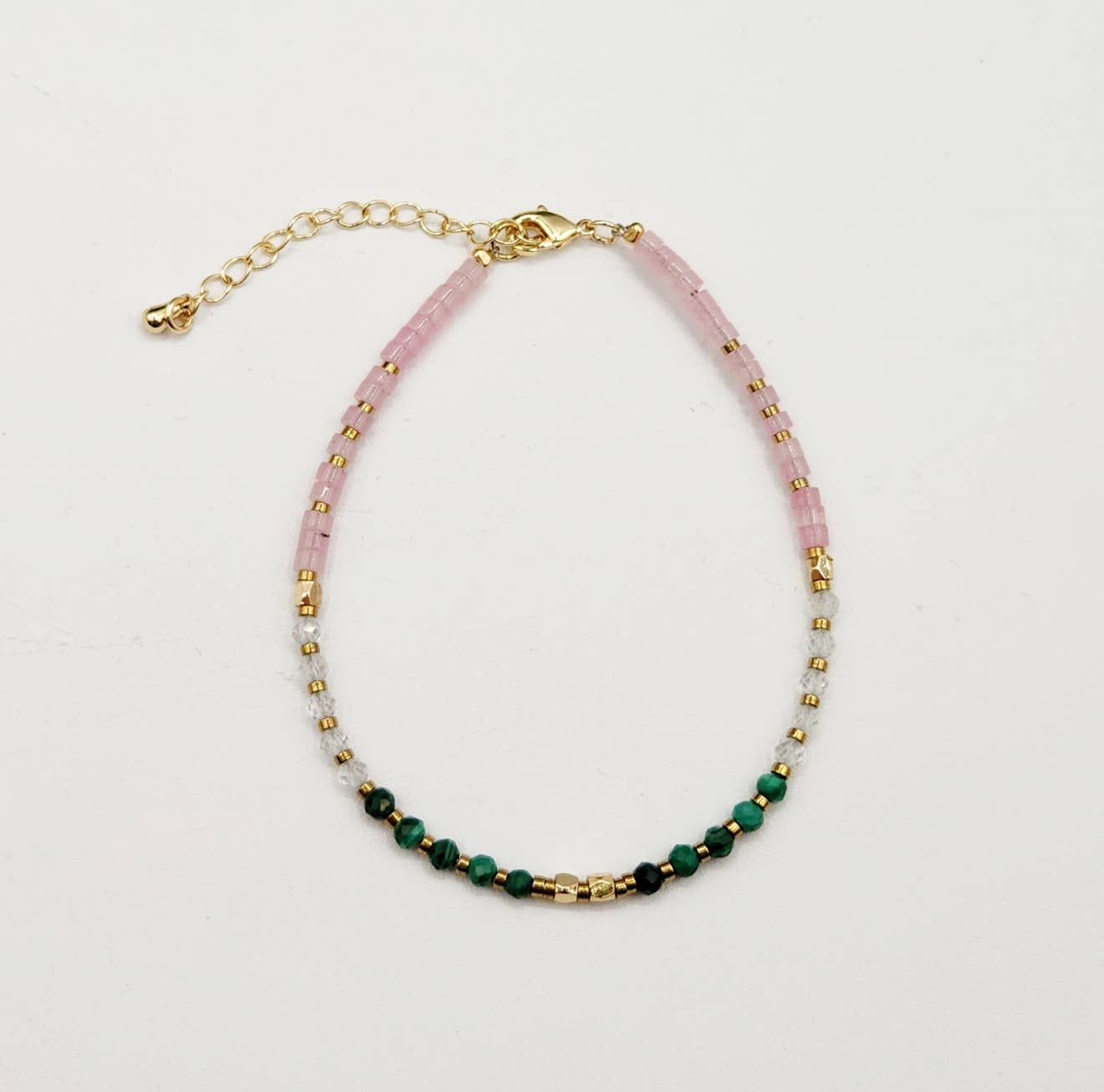 Meraki Gemstones - Wholesale Beaded Bracelet - CANCER HEALING HARMONY-Malachite/Clear/Rose Quartz Bracelet5