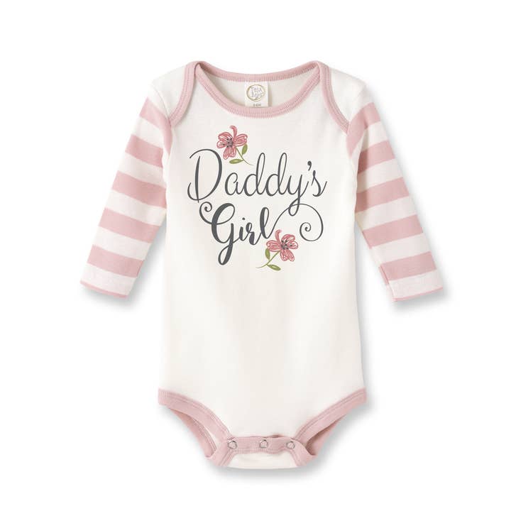 Tesa Babe - Wholesale Bodysuit (Non-Footed) - Baby - Daddy's Girl Cotton Pink Stripe Baby Girl Bodysuit