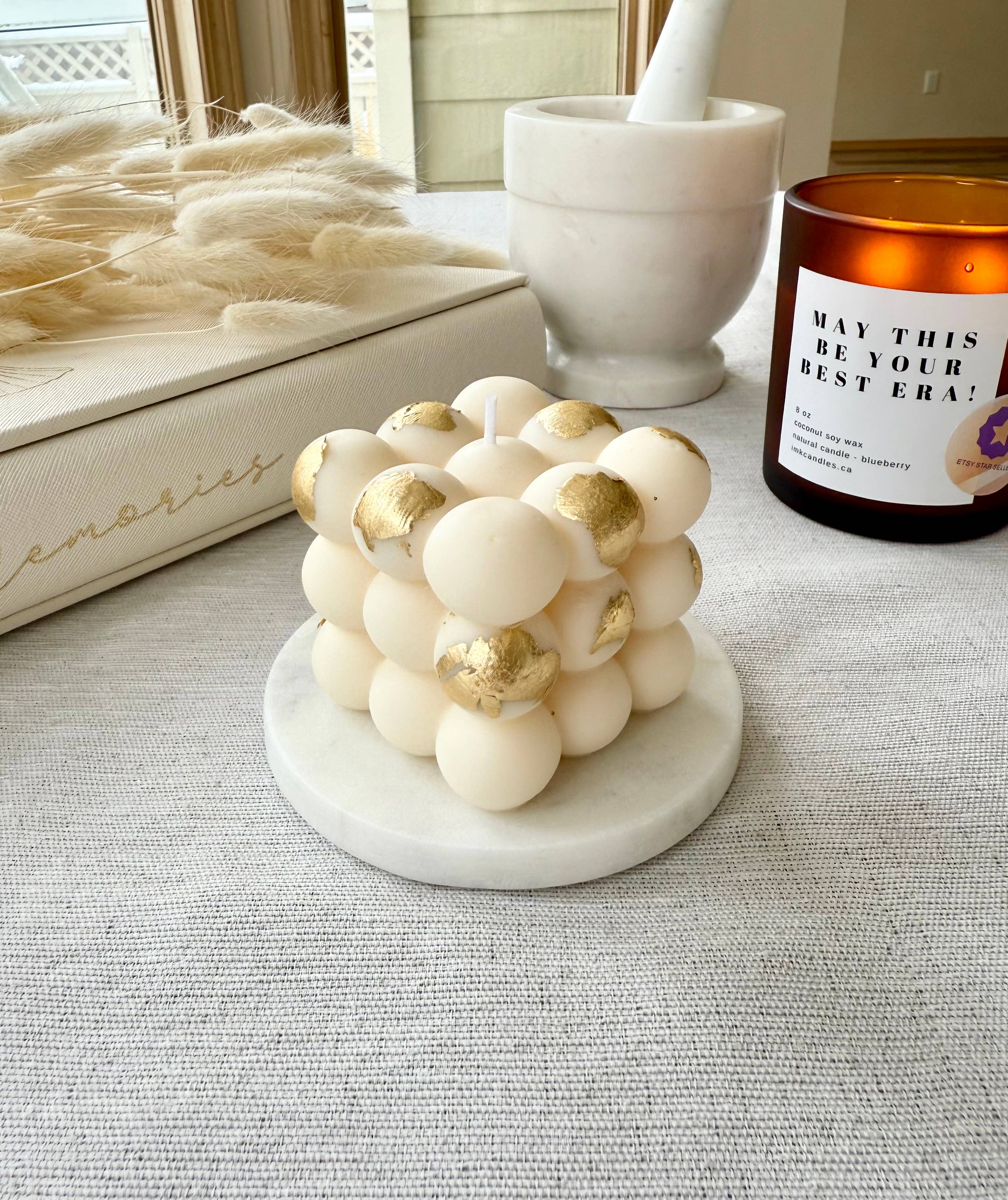 IMK Candles - Vendita all'ingrosso Candele a colonna - CANDELA DI BOLLE LUSSUOSA Con Foglie d'Oro (oltre 40 profumazioni diverse)