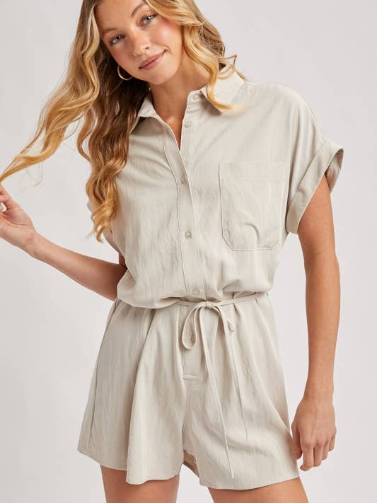 Utility Flowy Korte Mouwen Jumpsuit met Ceintuur voor wholesale door Pink Irene Wholesale