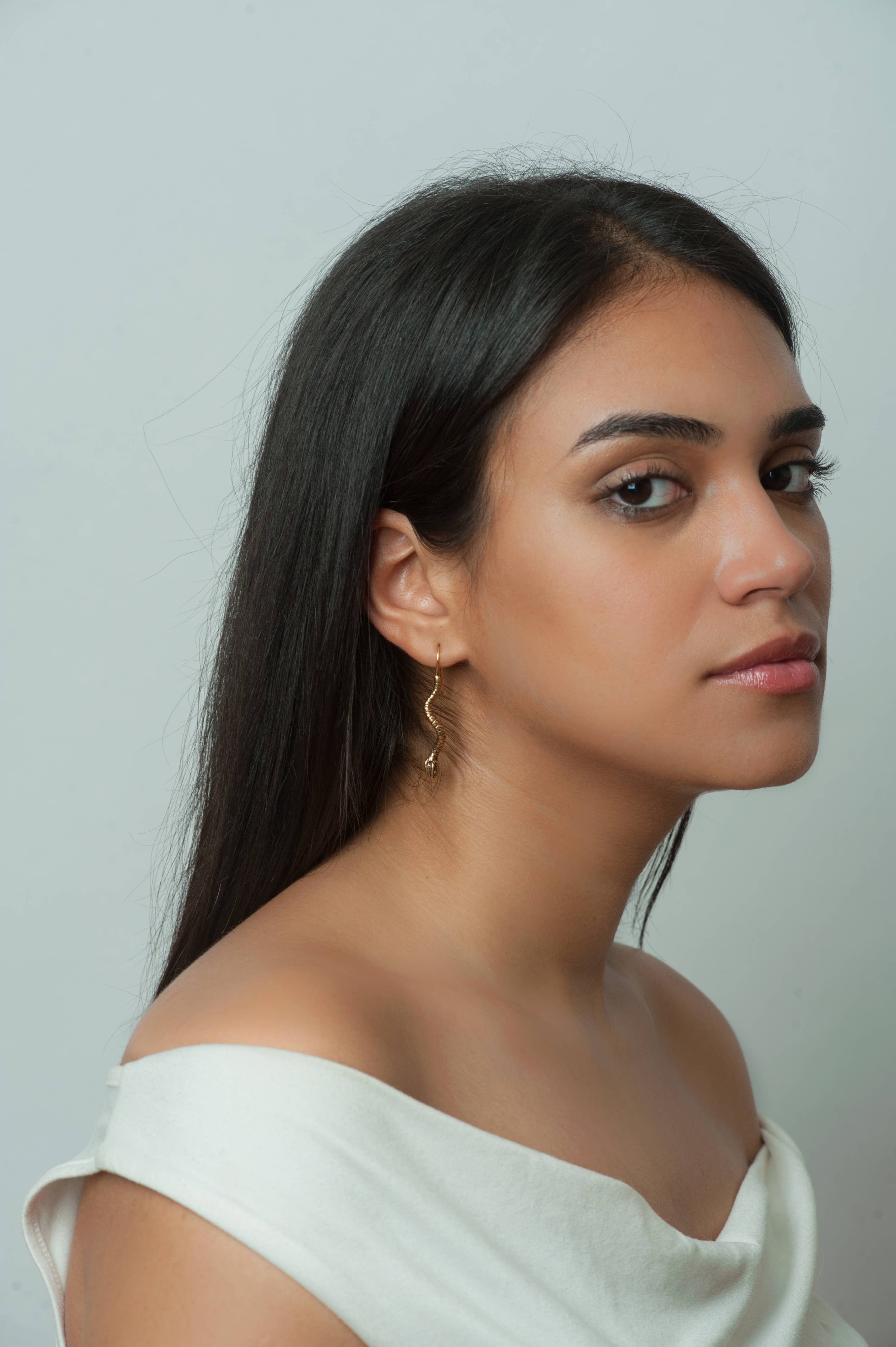 Discoveries, Inc. - Vente Boucles d'oreilles pendantes - Boucles d'oreilles en forme de serpent égyptien - Finition dorée antique6