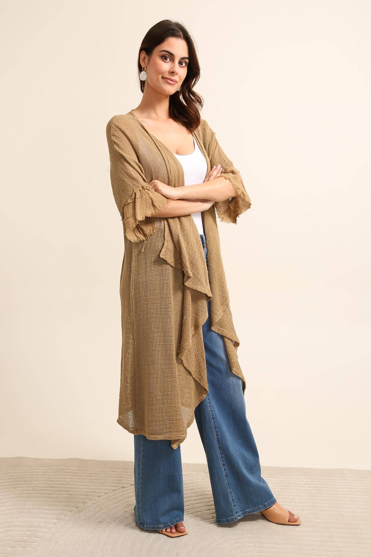 LÉA & LUC - Wholesale Vest - Dames - Opengewerkt vest van 100% katoen met 100% linnen mouwen REF. 6086529