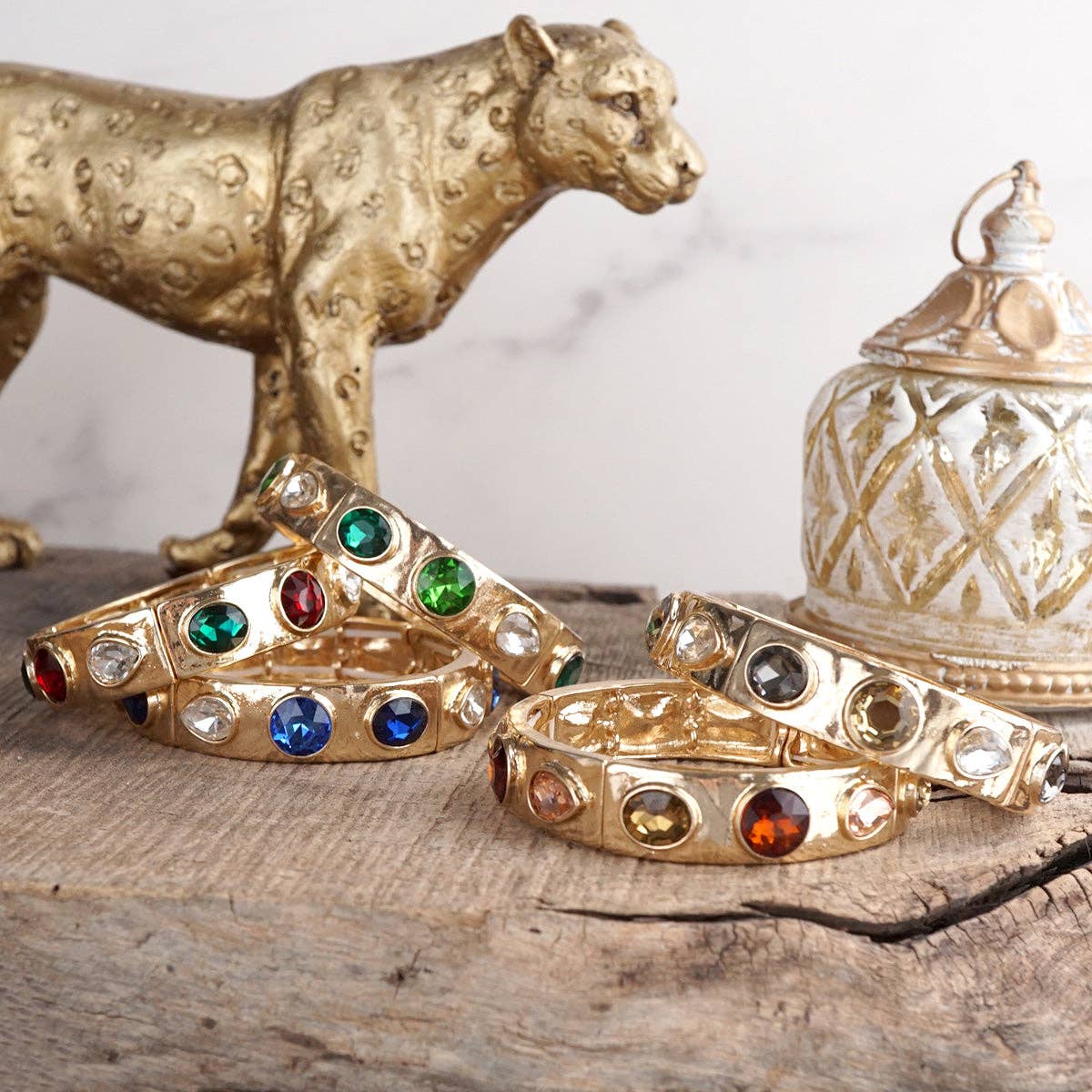 PennyLine inc - Wholesale Bangle Bracelet - Sparkly Crystal Stretch Bangles – Gold Tone with Color Options7