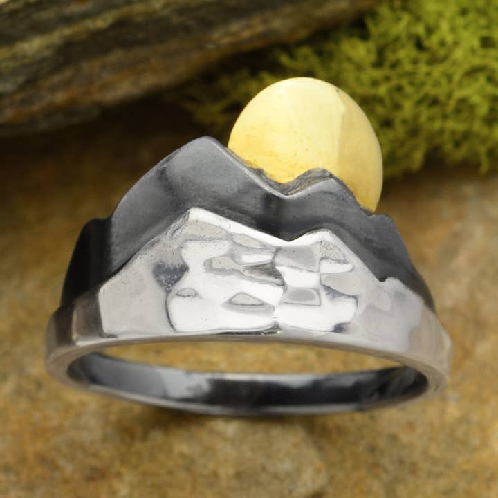 Nina Designs - Wholesale Band/Stacked Ring - Sterling Silver Layered Mountain Ring with Bronze Sun0
