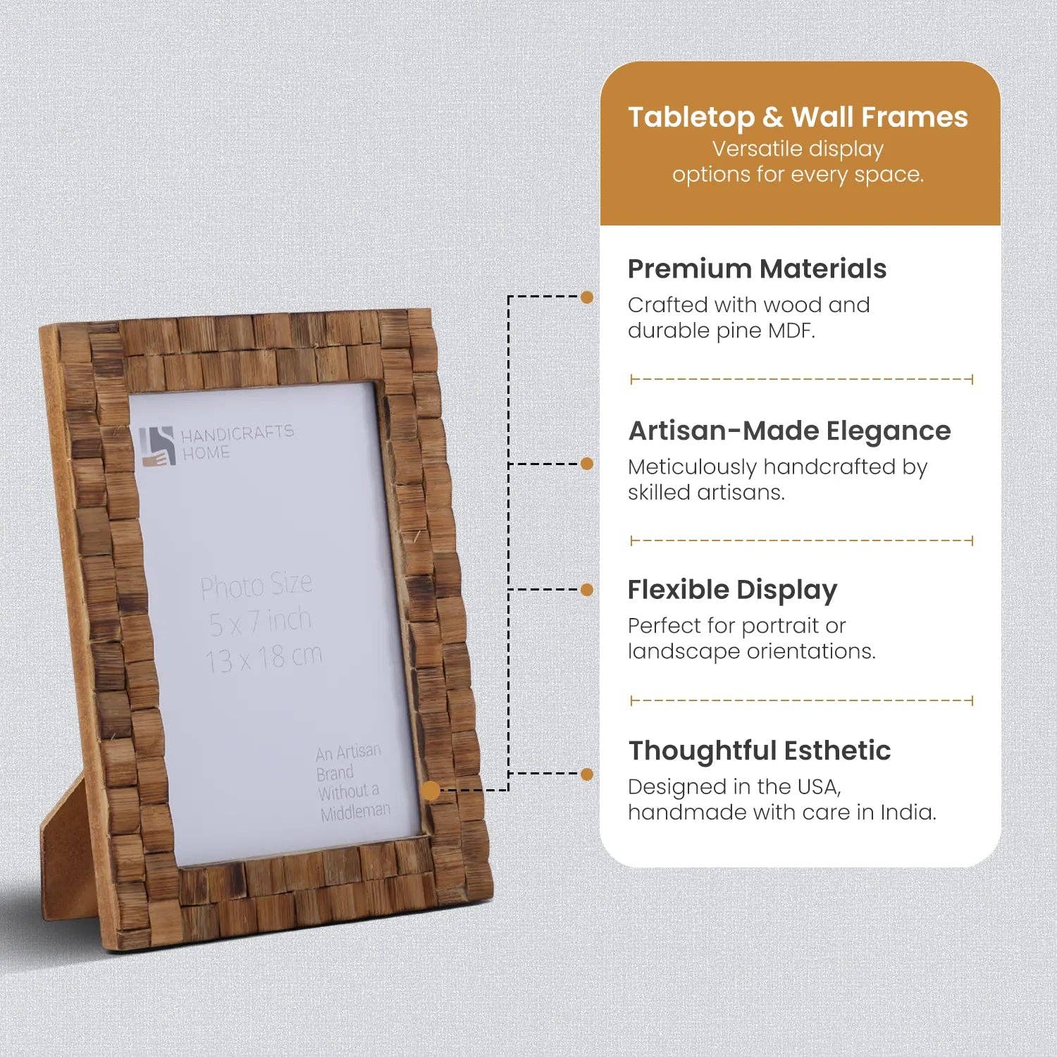 Handicrafts Home - Wholesale Picture Frame - Picture Frame Bamboo Tile Wood Handmade 5x7 - Brown2