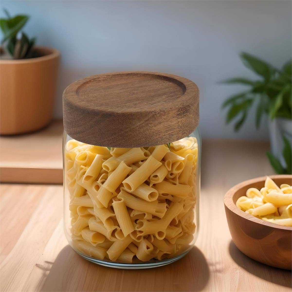 Luciano Gourmet - Vente Boîtes de conservation - Bocal en verre L.Gourmet avec couvercle en bois d'acacia, CUP1