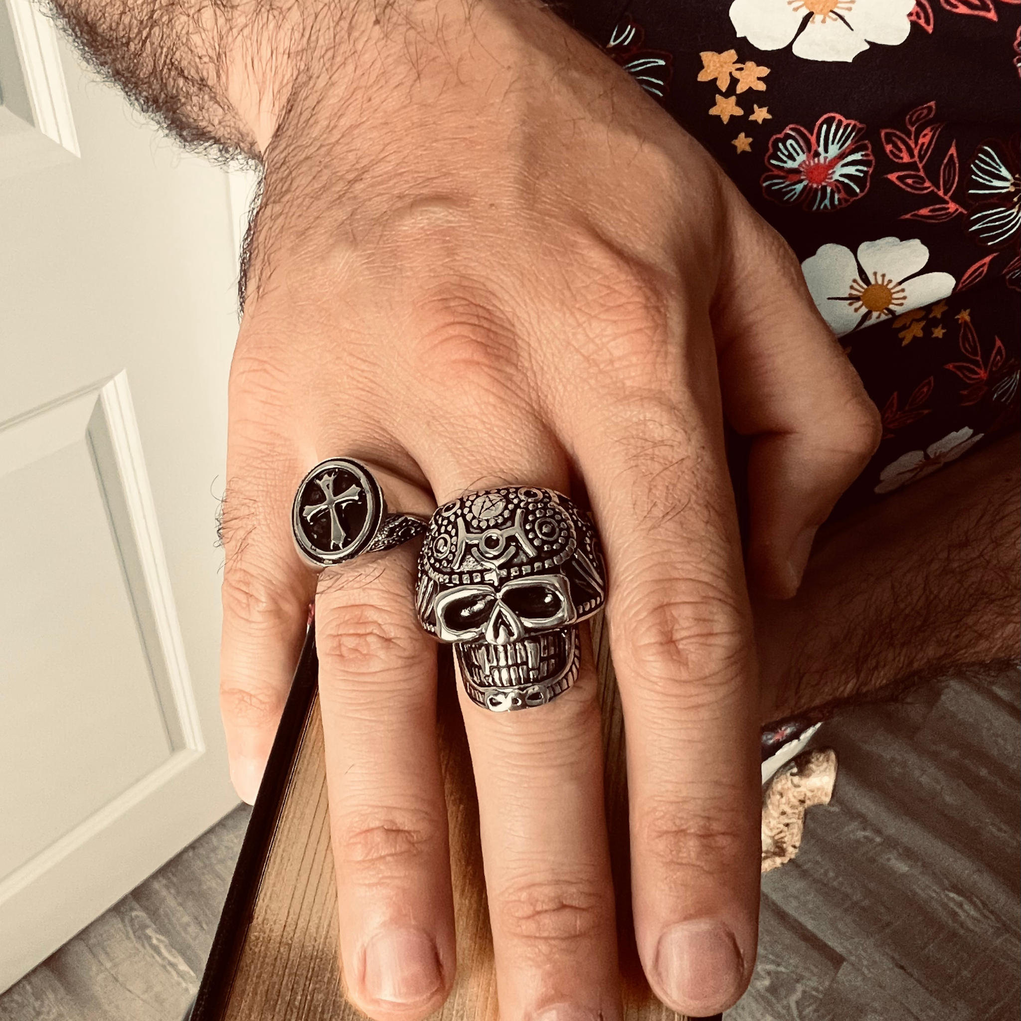 WJW - Vente Bague de cocktail/de cérémonie - Bague Crâne en Acier Inoxydable d'Inspiration Tribale6