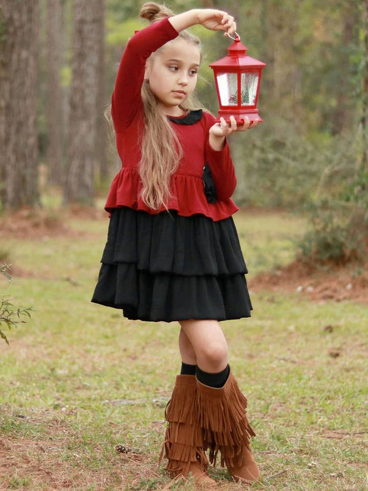 SISSYMINI – Engroshandel Kjole - Børn – Peplum Lange ærmer Flæser Kjole Småbørn & Piger| LV368