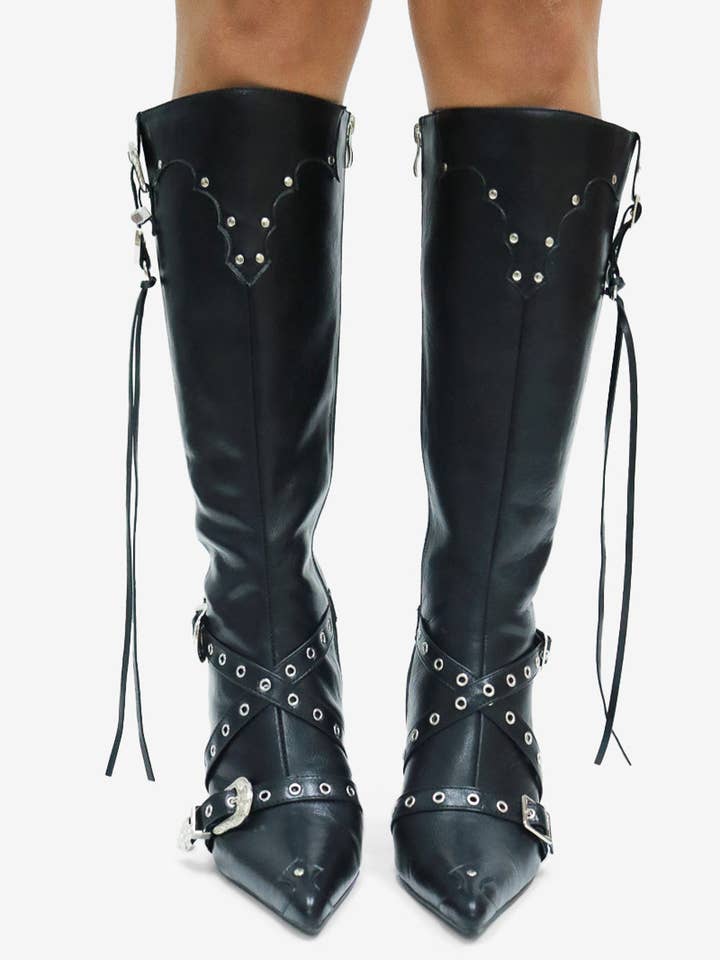Lemonade Shoes - Wholesale Boots – Women’s - GUNNER - Western Stiletto Boots w/ Studs24