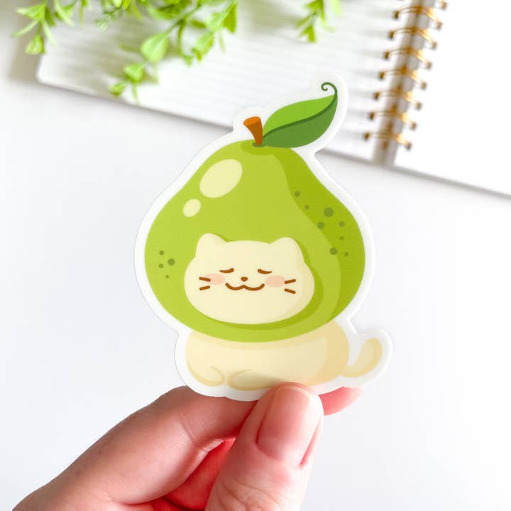 Studious Owl Press - Wholesale Sticker - Cute Fruit Hat Cat Waterproof Matte Vinyl Sticker1