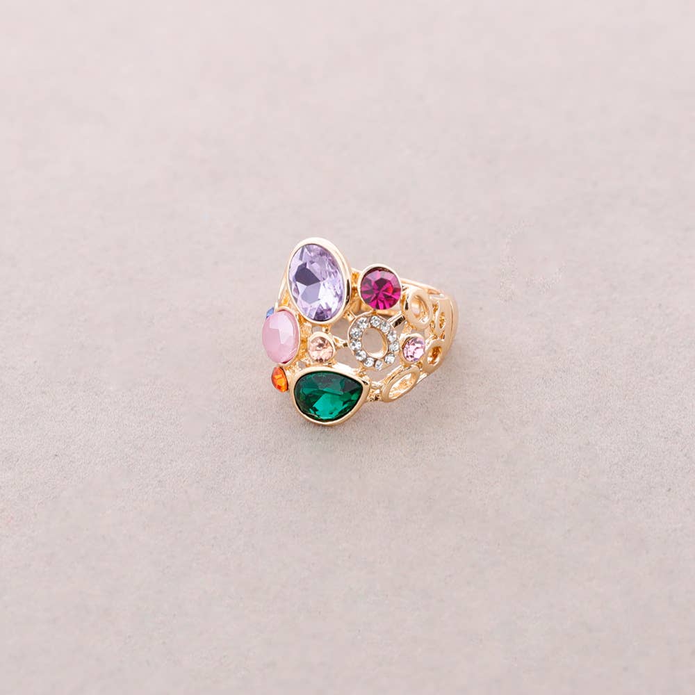 Sonata - Vente Bague avec plusieurs pierres - Bague élastique en métal avec cristaux0