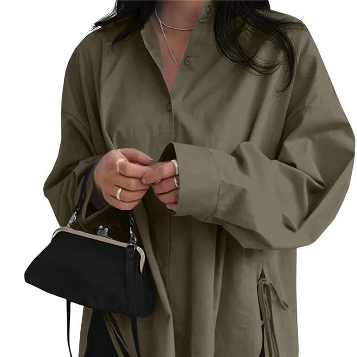 kycozy - Wholesale Blouse - Women's - Asymmetrical Tie Front Solid Blouse8