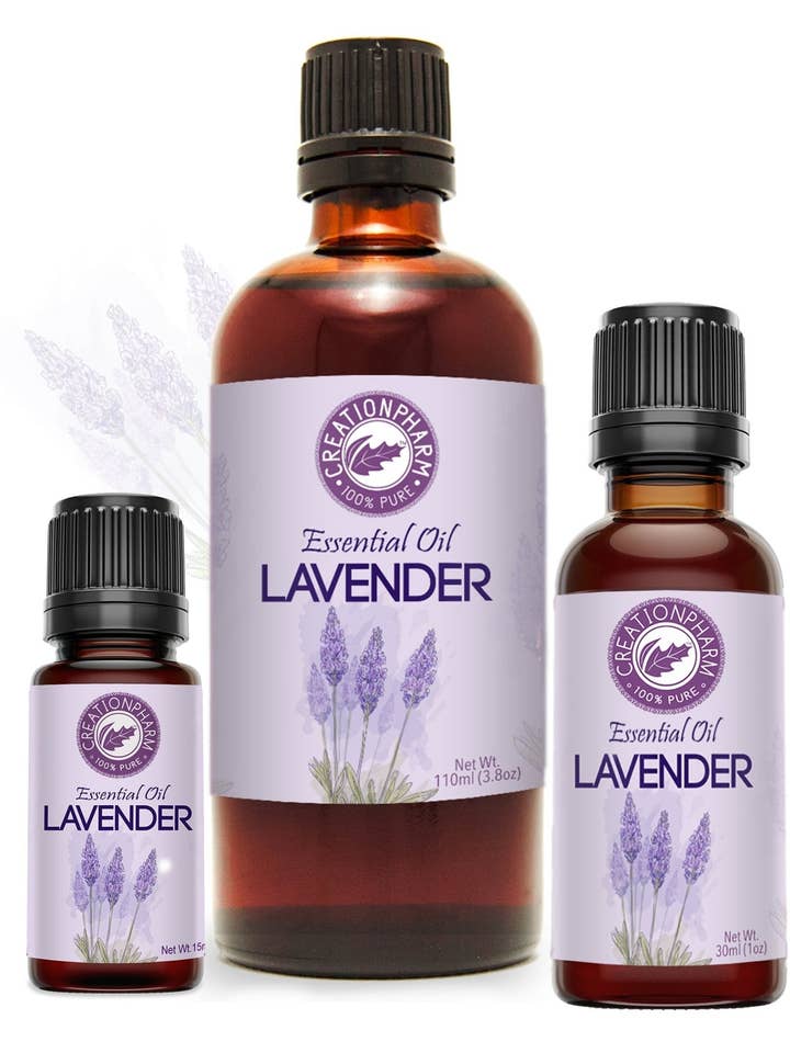 Olio Essenziale di Lavanda Creation Pharm 100% Puro – Lavanda Francese Premium 40/42, Distillato a Vapore, Aromaterapia e Cura della Pelle Fai-da-te, Olio Essenziale Non Diluito, 15–118 ml per la vendita all'ingrosso da parte di Creation Farm Inc