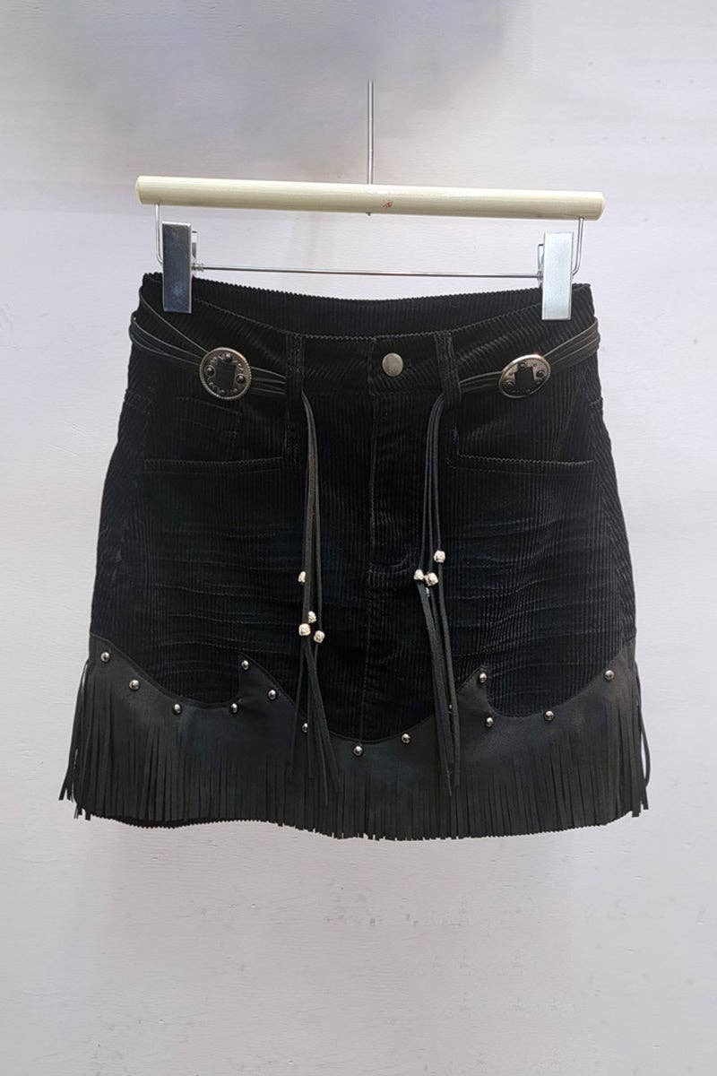 Mccolin - Wholesale Skirt - Women's - Fringe-Trim Mini Skirt with Pocket Detail1