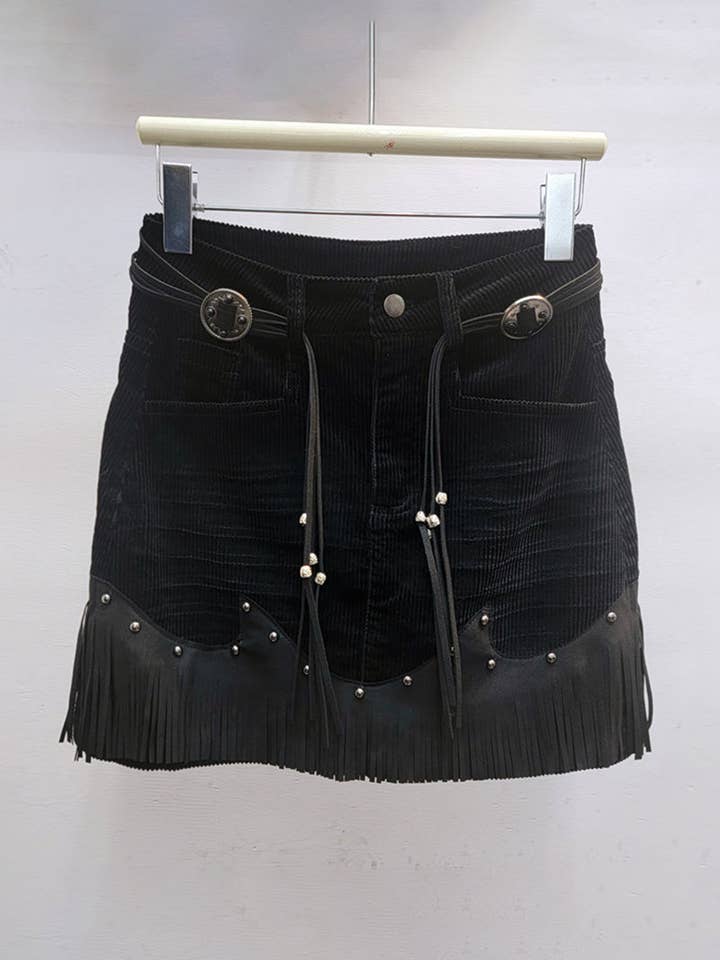 Mccolin - Wholesale Skirt - Women's - Fringe-Trim Mini Skirt with Pocket Detail1