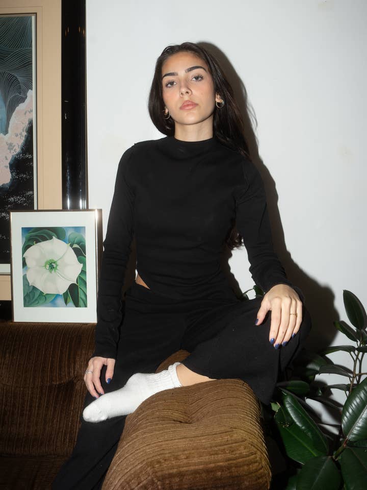 Mockneck com nervuras de algodão reciclado por atacado de Baby Be Good