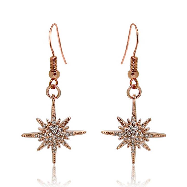 COPPER ARTS INC. – wholesale Dangle earrings – EP 174 Rose gold star shape design zirconium earrings