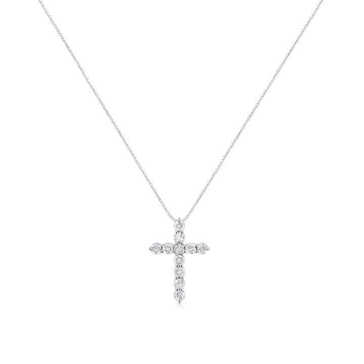 Infinite Jewels - Wholesale Pendant/Charm Necklace - .925 Sterling Silver 1 Carat Diamond Cross Pendant Necklace