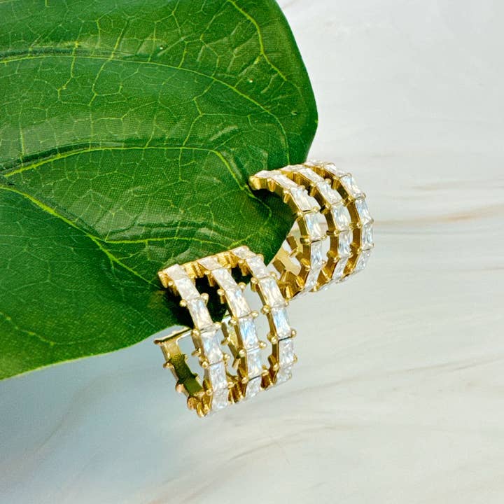 Ellison+Young - Wholesale Hoop Earrings - Lined Diamond Huggie Hoop Earrings