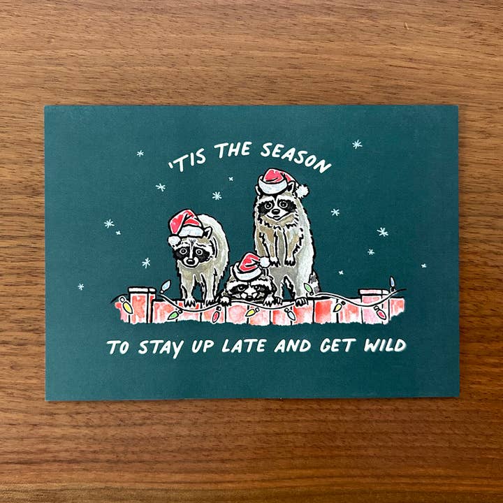 Wild Raccoons Holiday Greeting Card for wholesale by Ming Ong
