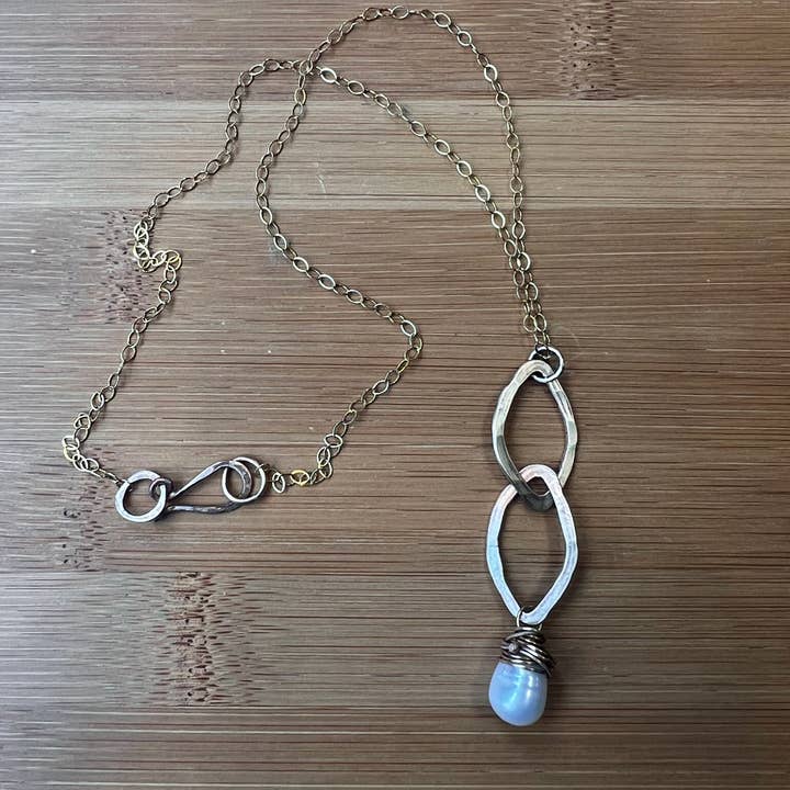 Waterfall Hammered Recycled Metal and Gemstone Necklace for wholesale by Jen Burrall Designs