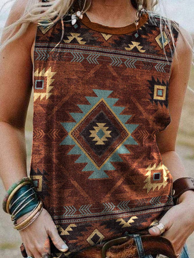 Débardeurs western sans manches à imprimé aztèque marron SQ006 pour la vente par UNISHE