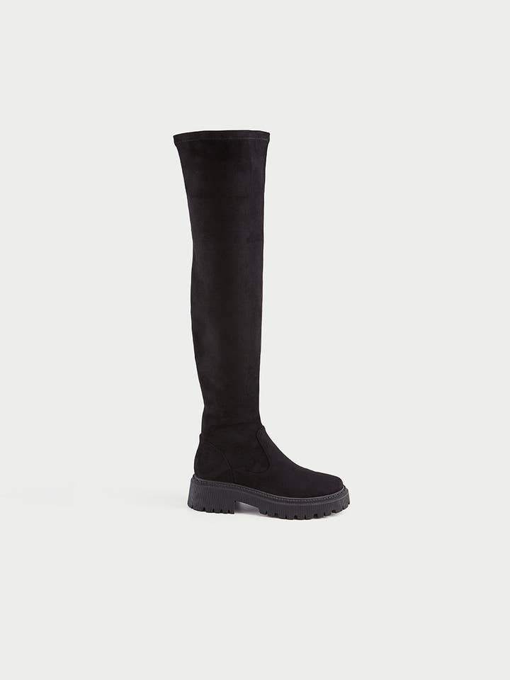 URBAN REVIVO Minimalistic Round Toe Over-The-Knee Boots for wholesale by UrbanRevivo