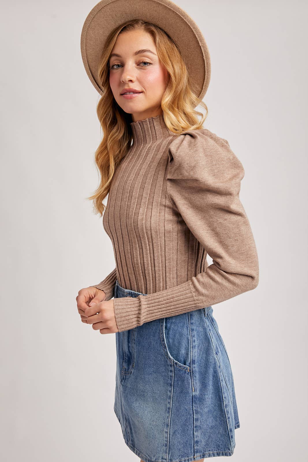 Bluivy - Wholesale Knit Top - Women's - MOCK NECK PUFF SLEEVED KNIT TOP17