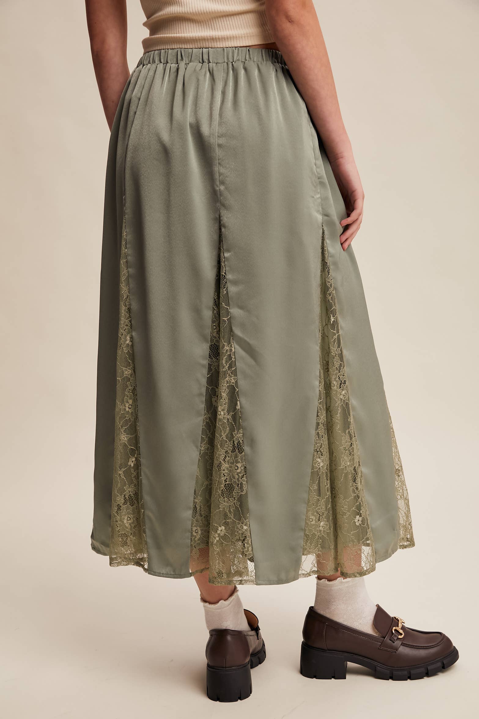 Listicle – wholesale Skirt – Women’s – Lace Inset Satin Midi Skirt LSK027219