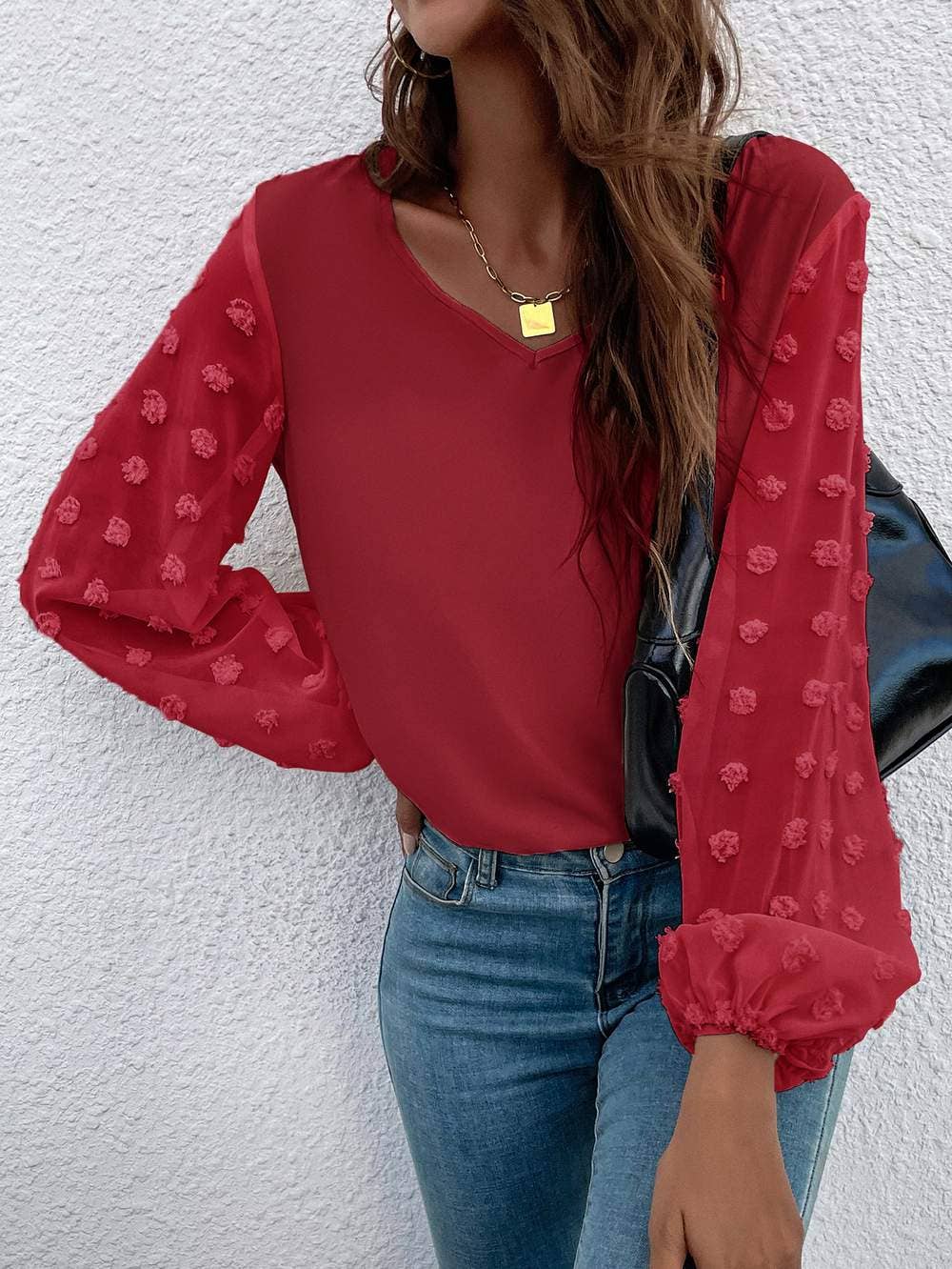 Fashion Combination - Wholesale Blouse - Women's - swiss dot bishop sleeve blouse3