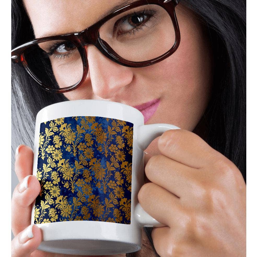 3dRose - Wholesale Coffee Mug - 3dRose, Blue and Gold Floral Damask Over Damask , Mug9