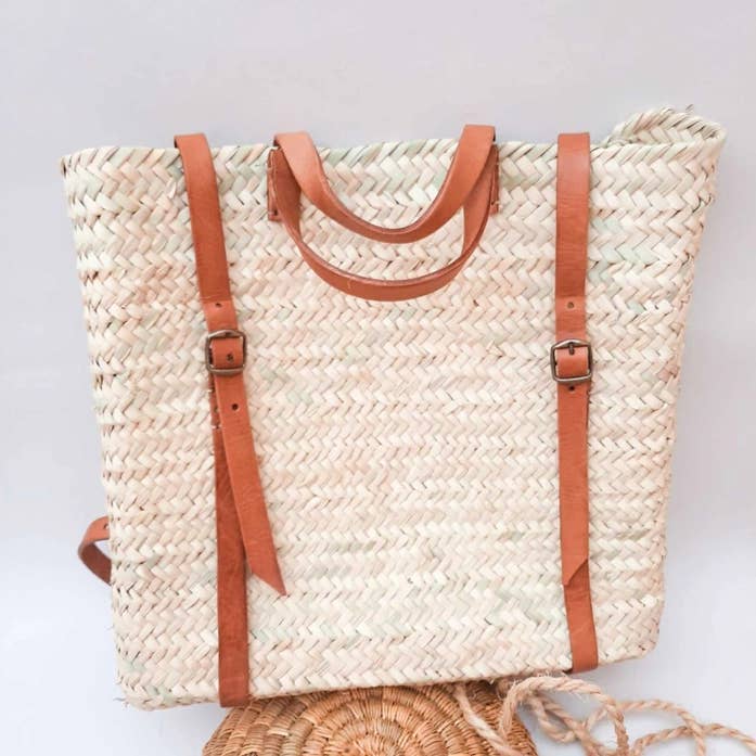 DarKech - Wholesale Tote Bag - Women's - Handwoven Straw Backpack Tote with Leather Straps
