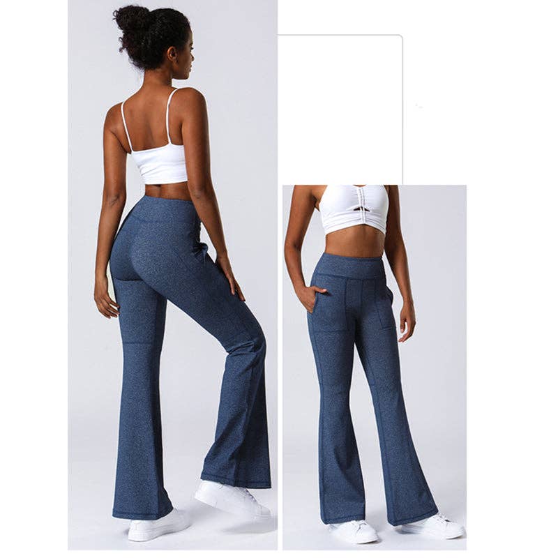 Active by Anna-Kaci - Wholesale Athletic Pants - Women's - Hip Sculpting High Rise Flared Yoga Pants with Pockets21