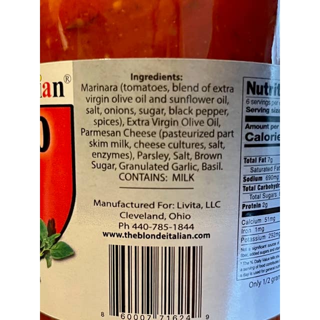 The Blonde Italian - Wholesale Pastasaus - Marinara Robusto Hartige Marinara-saus1