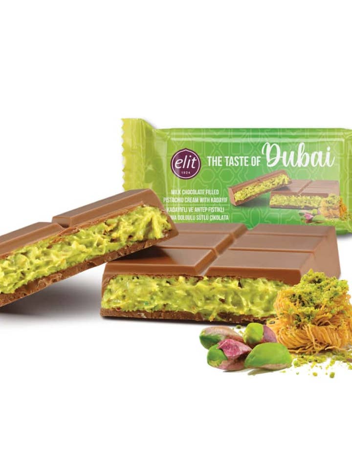 Chocolat au Lait Elit Dubai avec Crème de Pistache et Kataifi Croquant - 90g pour la vente par Aladdin