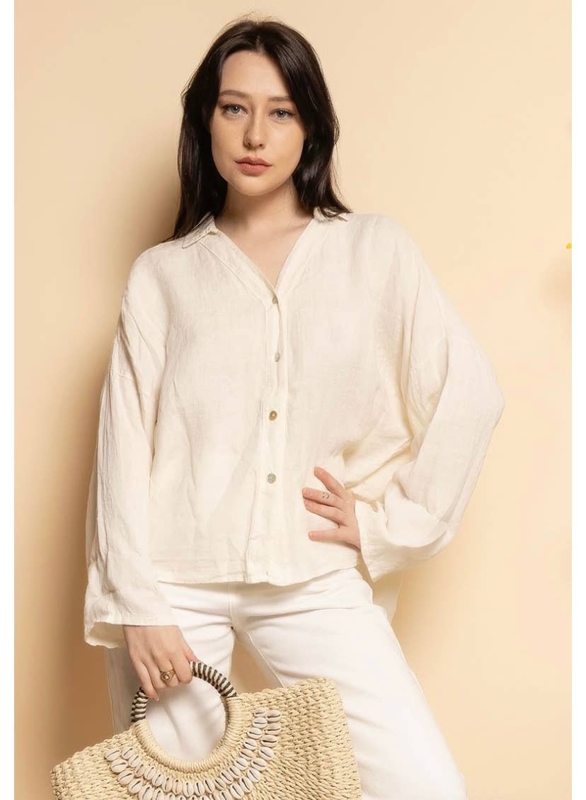 LINEN & COTTON HOUSE - Vente Chemise à col boutonné – femme - CHEMISE EN LIN. 48902 NINA38