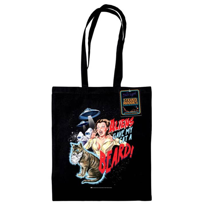 Pyramid International – wholesale Tote bag – Unisex – STEVEN RHODES (ALIENS GAVE MY CAT A BEARD) BLACK TOTE BAG