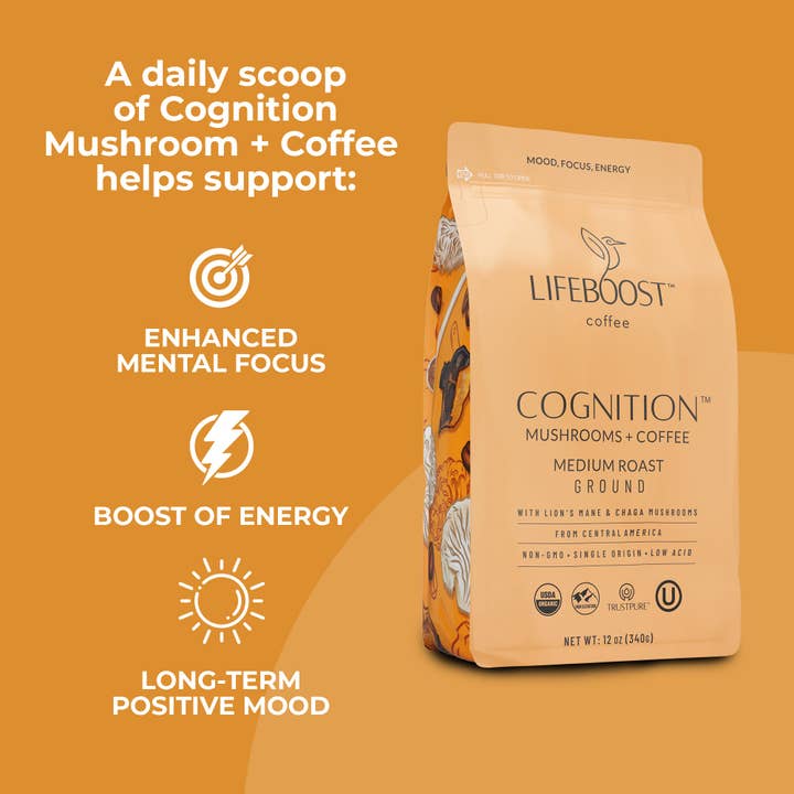 Lifeboost Coffee - Wholesale Ground Coffee - Cognition Mushroom Ground Coffee4