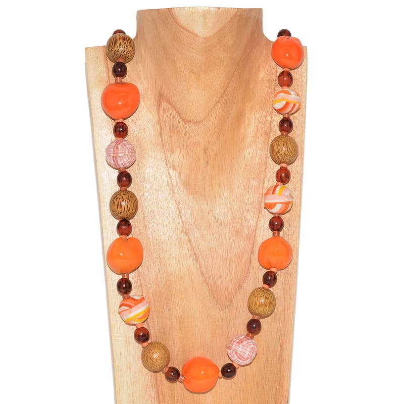 Benjamin International – Colar com missangas/pérolas por atacado – Colar de contas de tecido laranja de 40”0