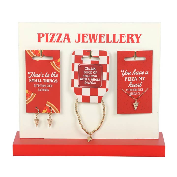 WONDER IMPORTS AUSTRALIA - Wholesale Jewellery set - Pizza Jewellery 18 Stainless Steel Pieces on MDF Display 2