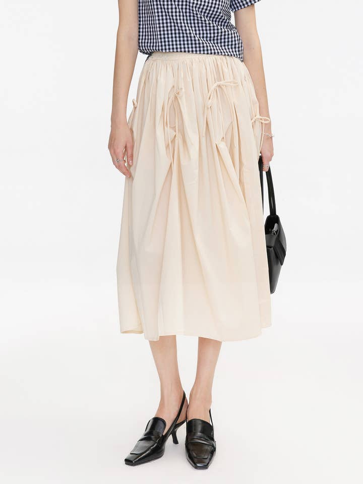 Wheat Ruched Waist Tied Up Midi Skirt for wholesale on Faire