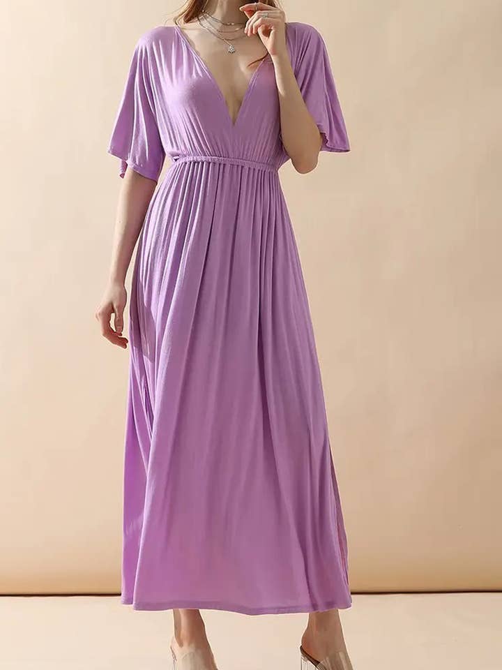 ACCITY - Wholesale Dress - Women's - V-Neck Short Sleeve Back Bow Empire Dress7