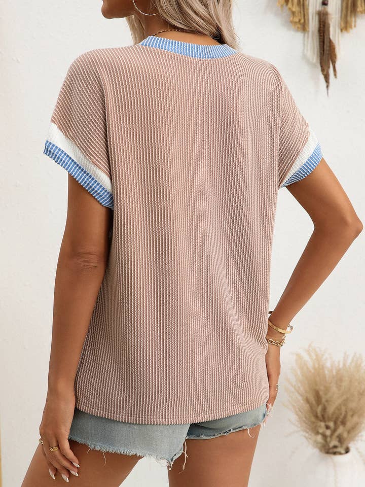Lovesoft - Wholesale Knit Top - Women's - Relaxed Fit Round Neck Color Block Summer T Shirt