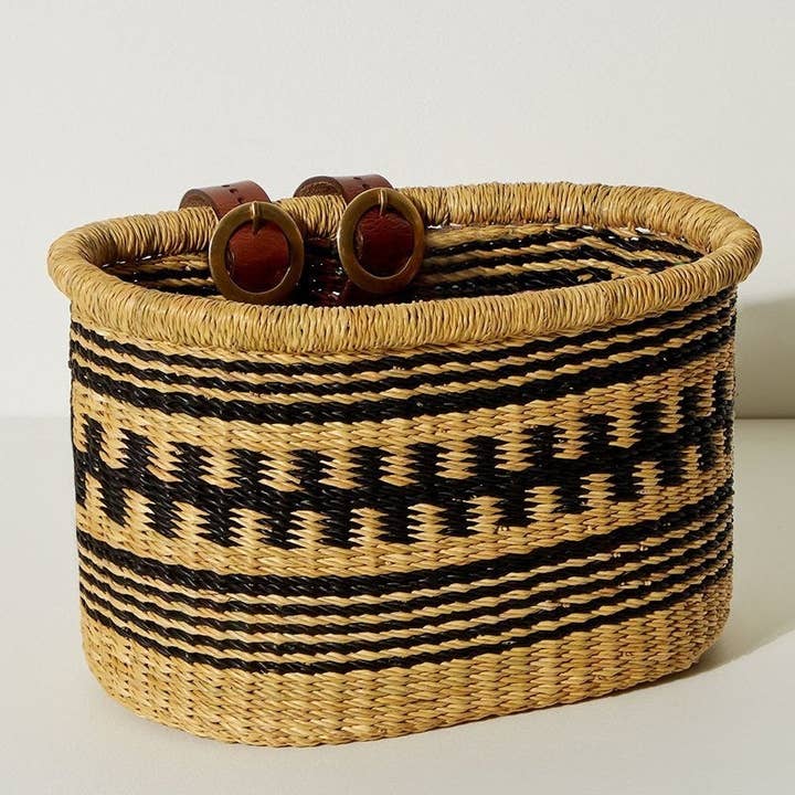 The African Home Goods - Wholesale Basket - Bike Bicycle Basket- Black Stripes