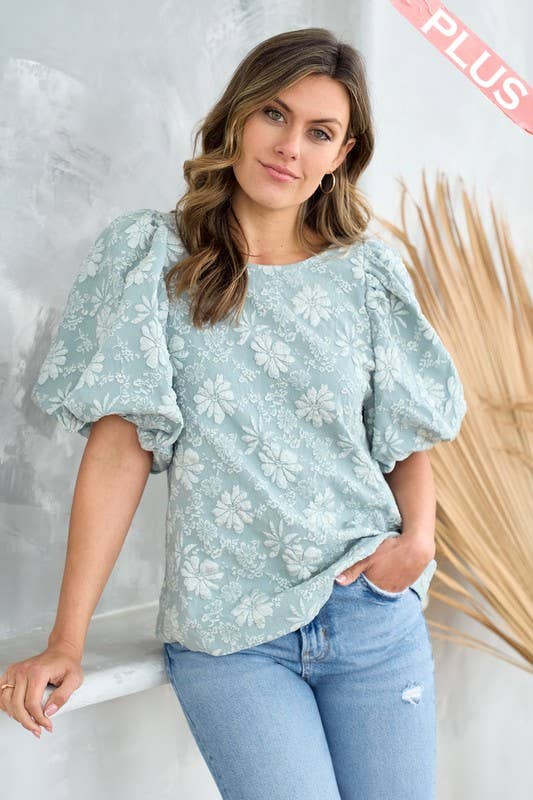 Nicabel - Wholesale Blouse - Women's - Plus textured puff scoop neck top-PIST1053813