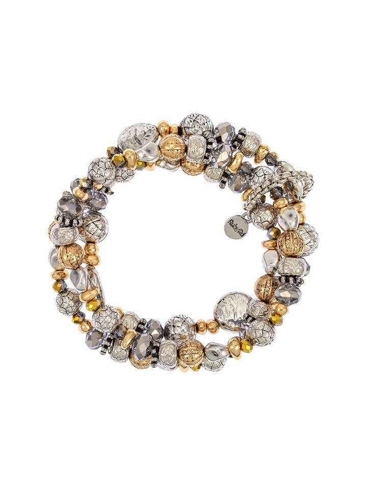 Ruby Rd. - Two-tone Three Row Stretch Bracelet for wholesale by caroldauplaisejewelry