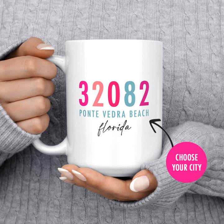 Local Custom City State Zip Code Mug for wholesale by Melody Press Co.