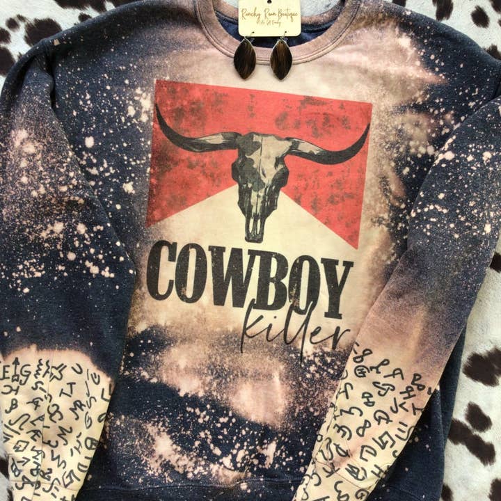 Ranchy Roan Boutique - Wholesale Graphic Sweatshirt - Women's - Cowboy Killer Cattle Brand Western Sweatshirt