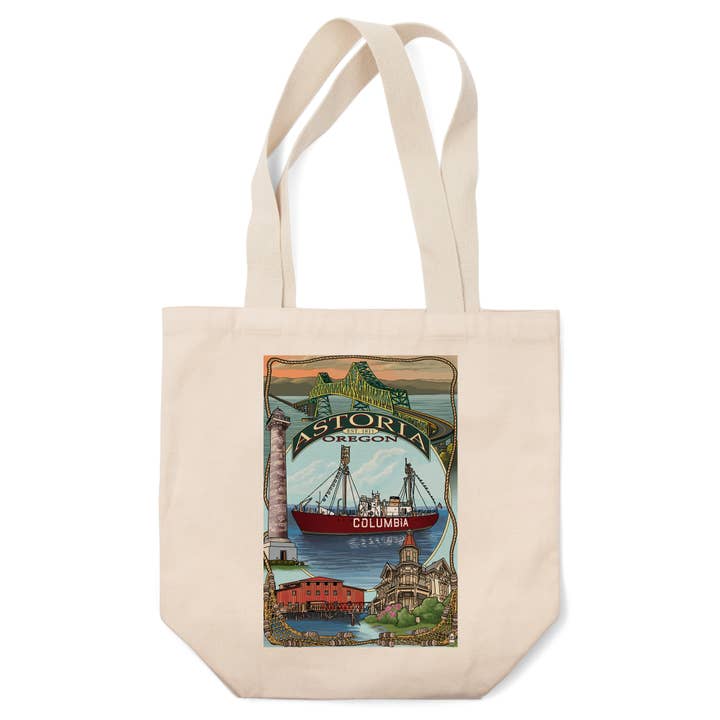 Lantern Press - Wholesale Tote Bag - Unisex - ORGANIC TOTE BAG Astoria, Oregon, Montage