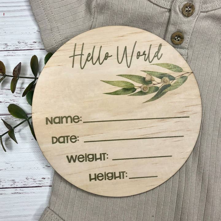Inspired Wholesale - Wholesale Milestone art/keepsake – Child & baby - Birth Announcement Disc - Eucalyptus1